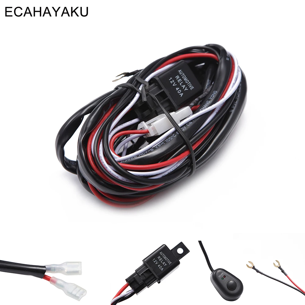 

ECAHAYAKU 2 Meters Car LED Light Bar Wire Wiring Harness Relay Loom Cable Kit Fuse for Auto Driving Offroad Led Work Lamp 12v 24
