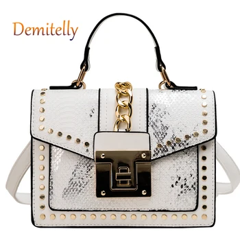 

New Snake Pattern Women's Small Square Bag Fashion Texture Hardware Chain Shoulder Messenger Bag Luxury Ladies Handbag Purse