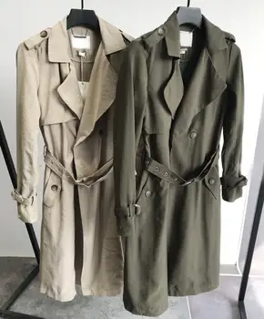 

Fannic Women Classic Solid Long Trench Coat Female Breasted Trench England Style Turn-down Collar Outerwear