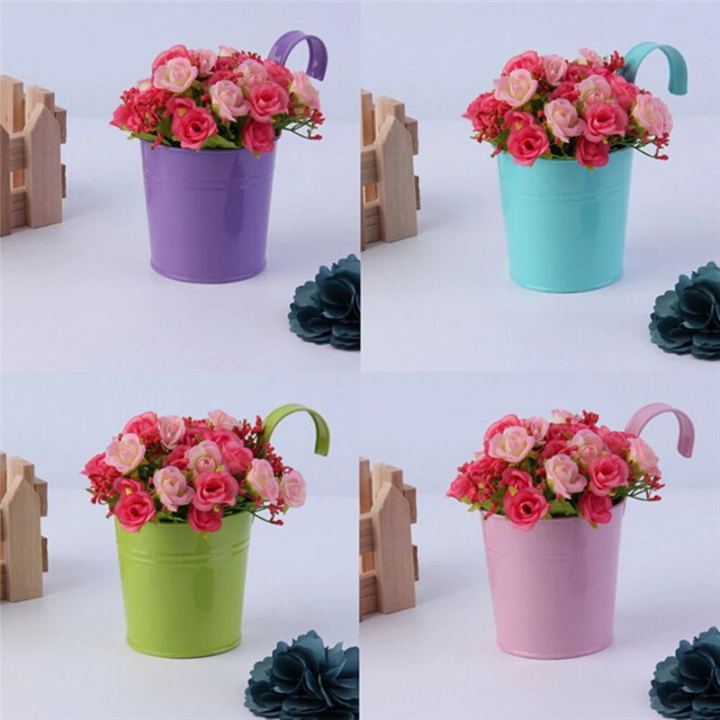 Vaso da fiori appeso in metallo con gancio portafiori in ferro balcone fioriera