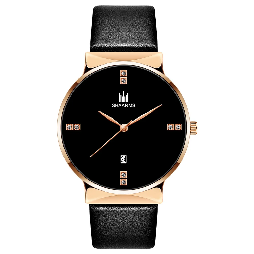 

SHAARMS New Man-made Quartz Watch Crystal Leather Korean Edition Simple Tide Watch Wholesale Calendar Watch