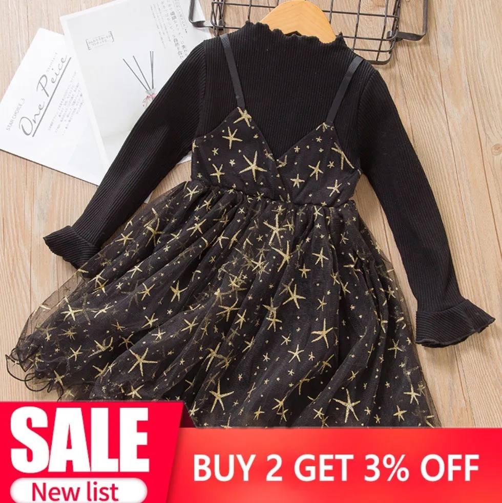 ; модное Сетчатое платье принцессы для девочек; Детские платья со звездами; платье-пачка для малышей; осеннее платье для девочек; Vestidos