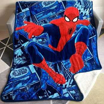 

Disney Double Layered Spiderman Sherpa Winter Thick Blanket Throw Twin for Boys Kids on Bed Sofa 150x200cm Christmas Gift