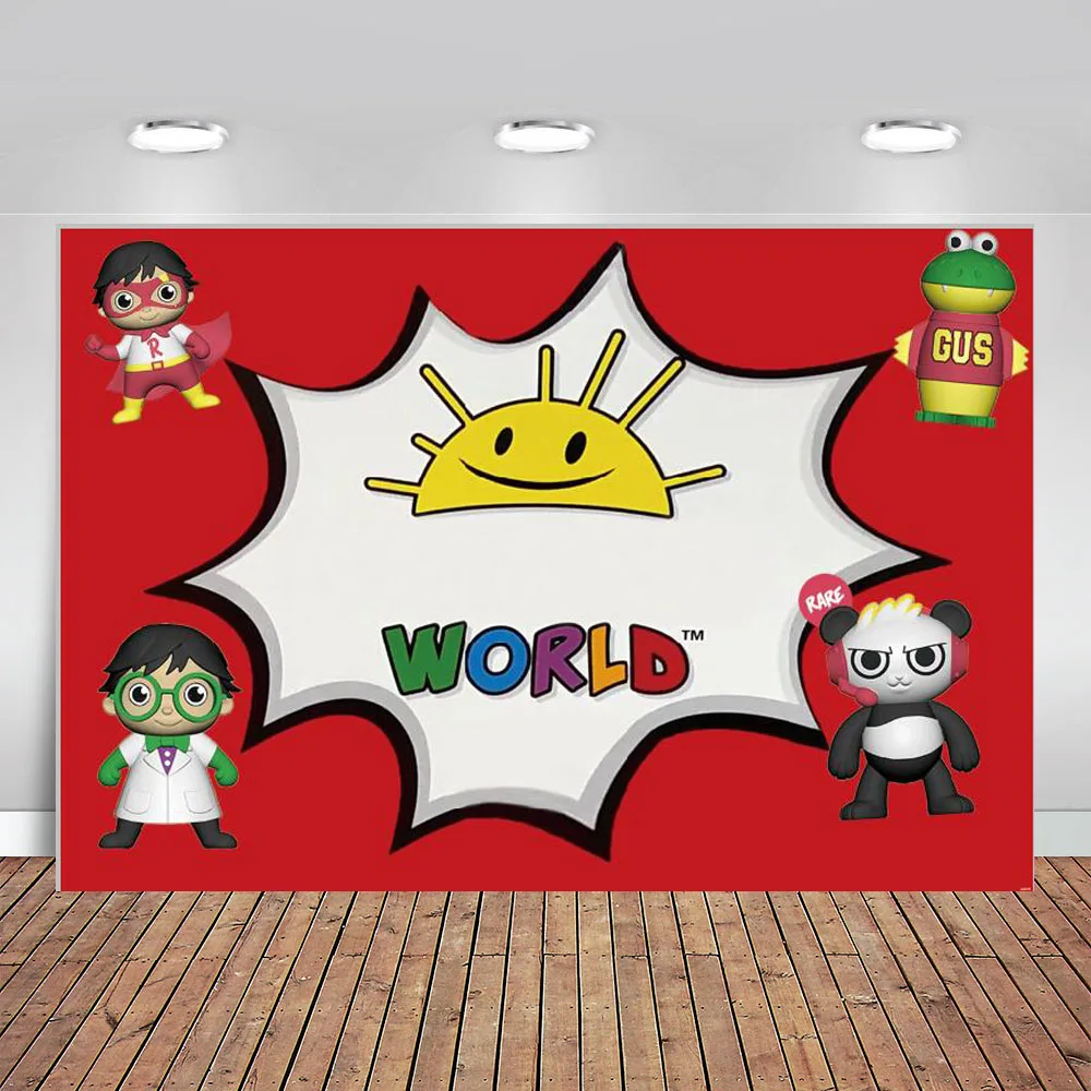 

Ryan's World Red Pattern Wall Birthday Party Photo Backdrop Doll Birthday Baby Shower Photography Background Banner Photo Booth