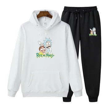

Street hip hop rick morty Hoodie Men Sweatshirt Sets Print pattern fashion 2020 Brand pullover Causal Tracksuit Pants Suit Thick