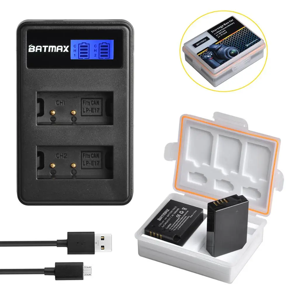 Аккумулятор Batmax 2 шт. Φ LP E17 + зарядное устройство с двумя USB и контейнер для
