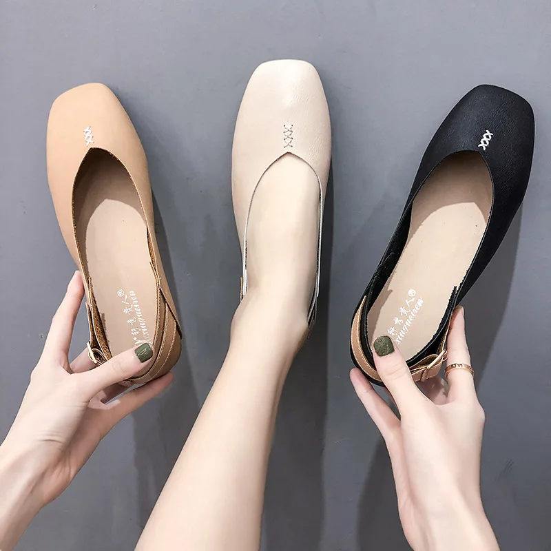 

2019 Spring New Style Large Size Low-Cut Square Head WOMEN'S Shoes Comfortable Flat Anti-slip Grandma Shoes WOMEN'S Flat-heeled
