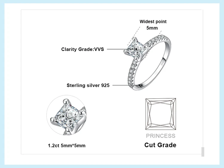 JewelryPalace 1.6ct Принцесса Cut кубического циркония обещание Свадьба Обручение пасьянс кольцо стерлингового серебра 925 пробы