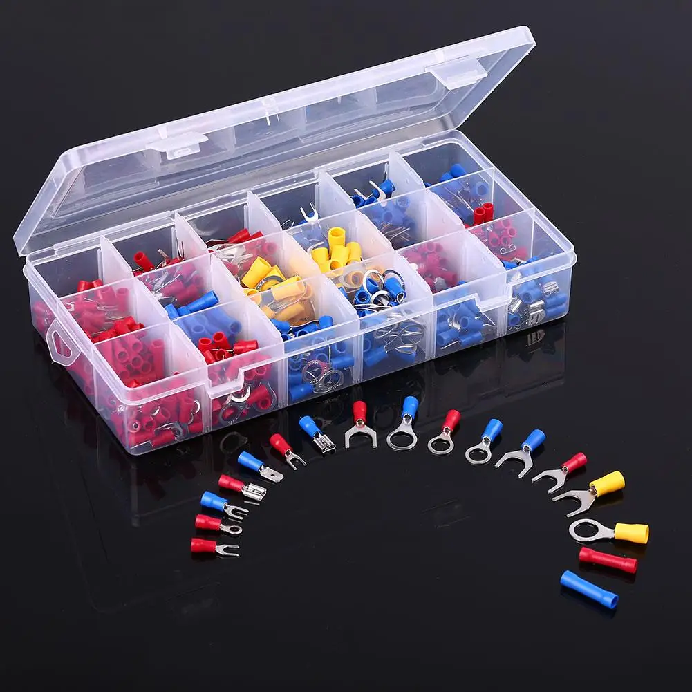

520pcs Spade Butt Ring Electrical Connector Splice Gauge Wire Terminal PVC Kit