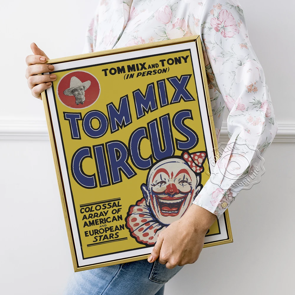 Tom Mix Circus Propaganda Poster Pubblicitario, Tom Mix E Tony In Person Art Prints, Happy Ride Clown Portrait Wall Stickers