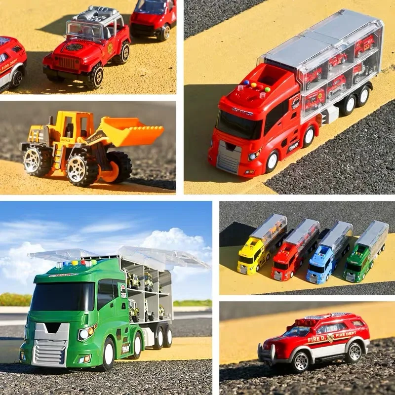 Children Toy Fire Truck Large Size Engineering Vehicle Container Model Car Educational Alloy Models Set Boy