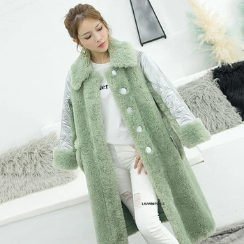 

2020 winter New thick Real Wool Fur coat 7 colors Spliced velvet fur long coat 90% down jacket women Lady Long Warm outwear