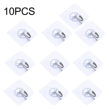 

10pcs Strong Non-marking Transparent Hook Opp Bagged Hooks Suction Cup Hook Bathroom Kitchen Toilet Wall