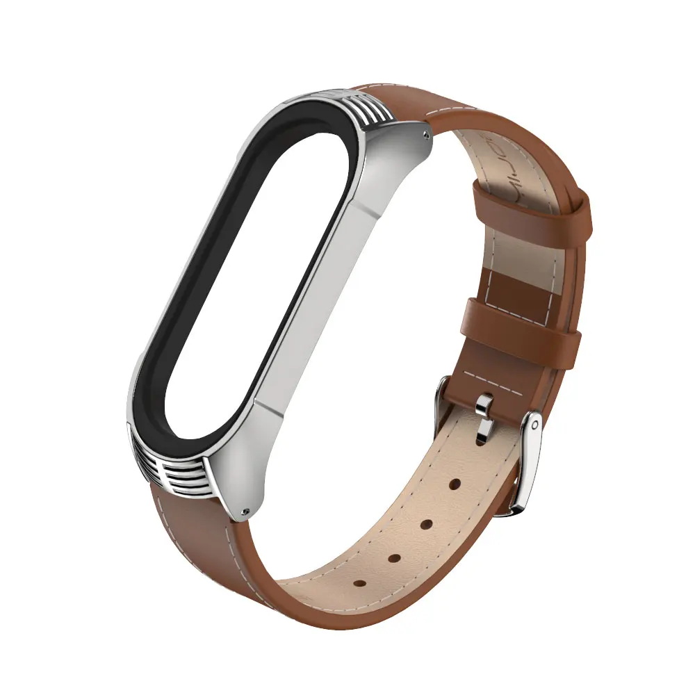 Brown Silver Mi jobs mi Band 4 ремешок из натуральной кожи для Xiaomi mi 4 3 браслет для смарт-часов mi Band 4 NFC аксессуары - Цвет: Brown Silver