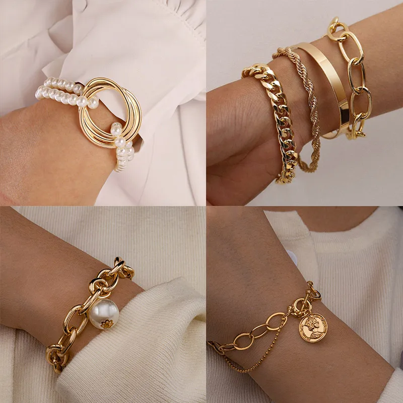 Bohemian Gold Beads Pearl Bracelets for Women Fashion Multilayer Beaded Chain Bracelets