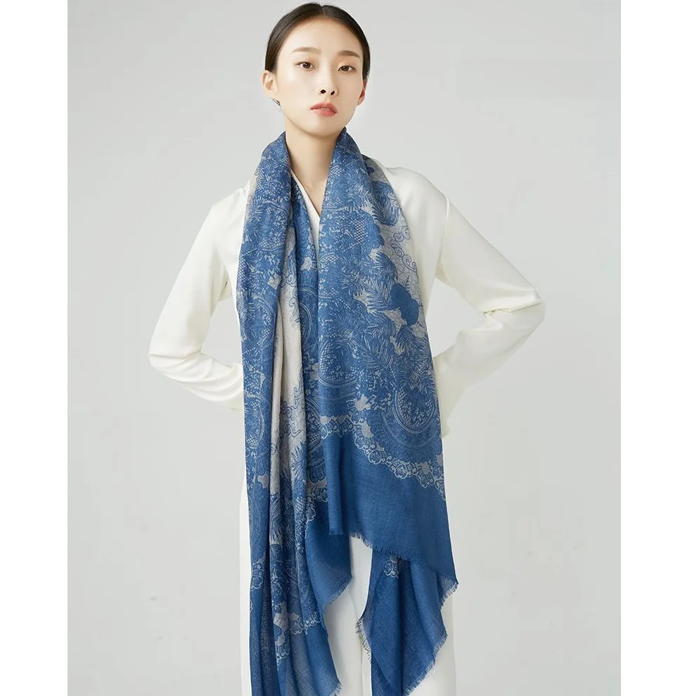 Кружевной принт шерстяной шарф Обертывания шаль накидка для женщин модные элегантные зимние шарфы 205x95 см