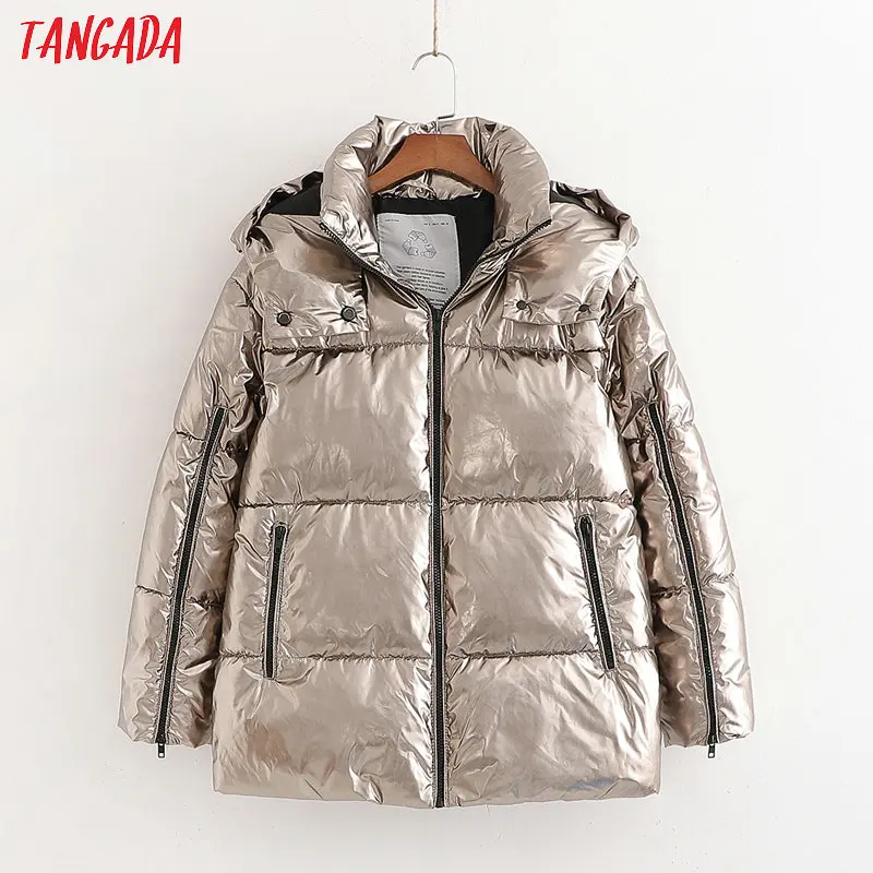 Tangada, Женские однотонные парки с капюшоном, большие размеры, плотные,, с длинным рукавом, на молнии, с карманами, женское элегантное теплое зимнее пальто, 1D177
