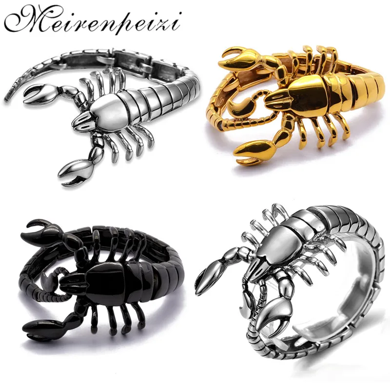 Мужские готический Стиль Нержавеющая сталь браслет-Скорпион Серебряный крутой браслет 21 см X 47 мм