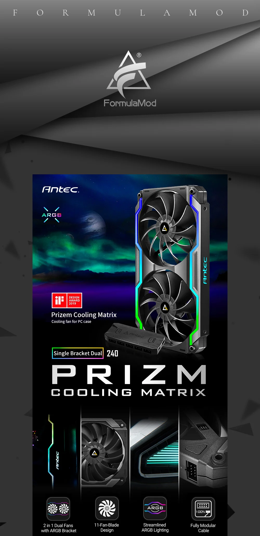 AT-PCM Prizm Вентилятор охлаждения матрицы ШИМ для Antec один из видов обтекаемой ARGB освещения 2 в 1 двойные вентиляторы с кронштейном ARGB