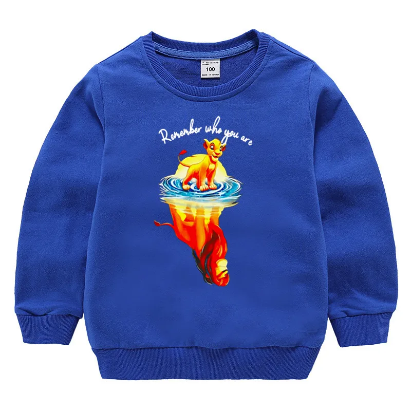 Детский хлопковый пуловер с принтом «Король Лев» для девочек; топы для маленьких мальчиков; осенняя одежда; толстовки для мальчиков - Цвет: T120A-blue