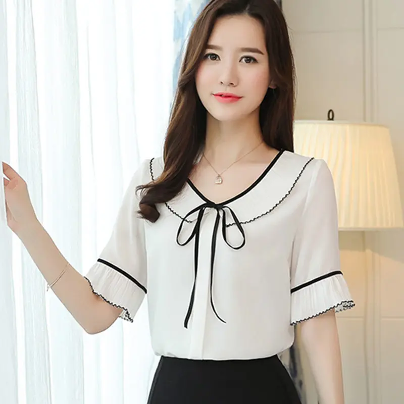 Модное шифоновое платье Для женщин блузка рубашка короткий рукав летние женские