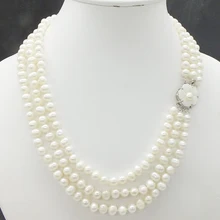 3 ряда 6-7 мм AAA, натуральный белый жемчуг ожерелье, дамы. Девушка, украшения для банкетов ожерелье 18-20 дюймов