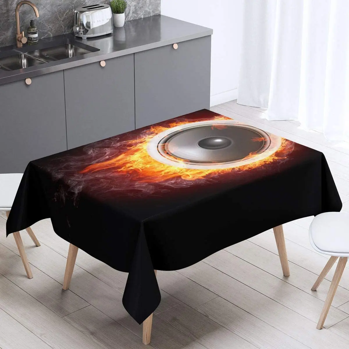 

Rock Music Themed Table Cover for Kitchen Dining Room Chic Musical Pattern Tablecloth