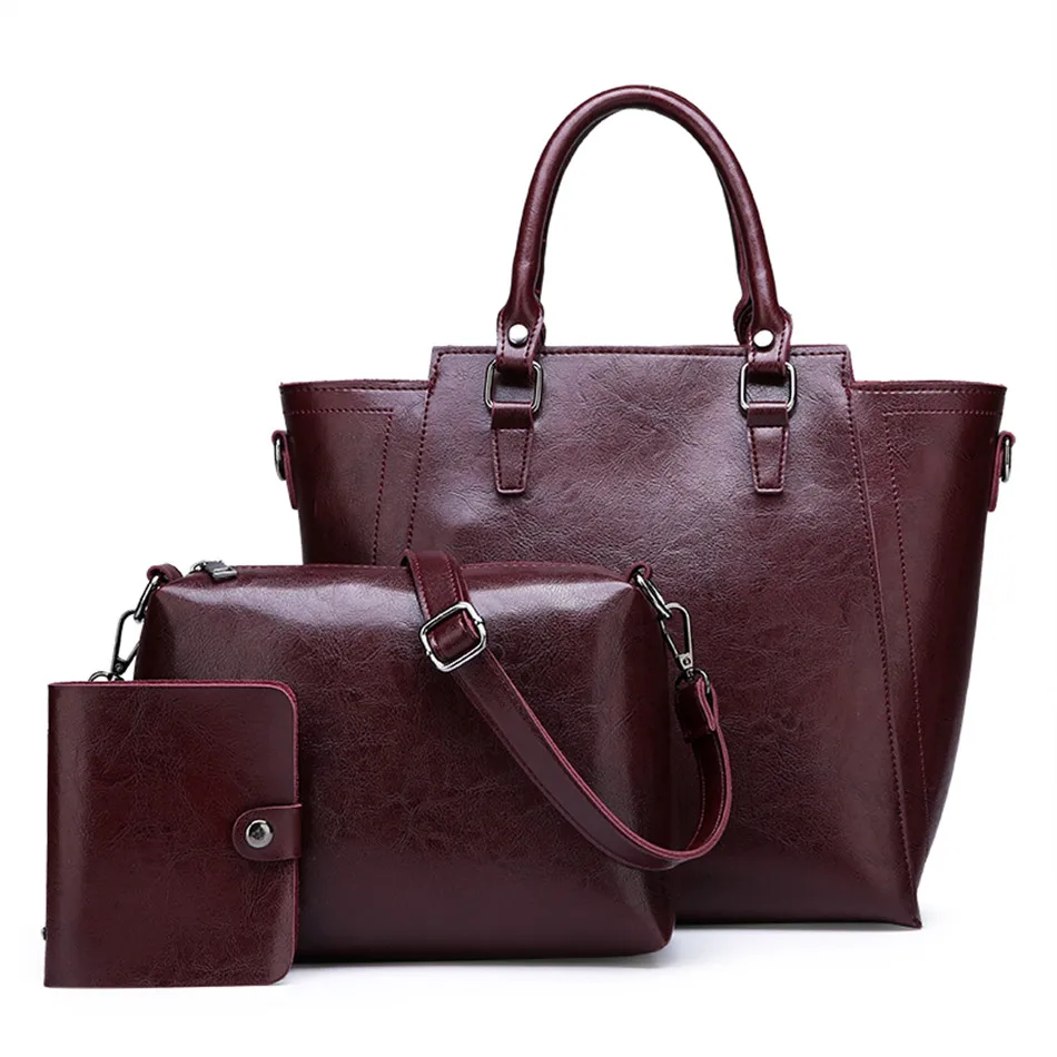 Роскошные сумки 3 шт./компл. женские сумки через плечо дизайнерские винтажные восковые кожаные сумки с ручкой сверху для женщин клатч кошелек