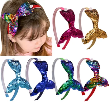 

8 Pcs/Lot Sequins Hair Band For Girls Mermaid Pearls Headbands Handmade Korea Hair Hoop Kids Fashion Hair Accessories