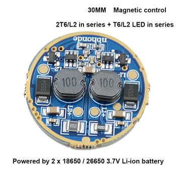 

30MM 3T6 / 3L2 High power Flashlight LED Driver circuit Board 2*18650 T6 U2 L2 torch driver 7.4V 5 modes Magnetic control Driver