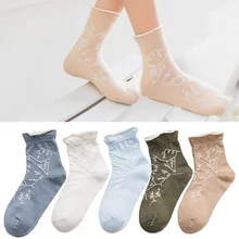 Женские носки с милым вышитым рисунком удобные хлопковые женские носки до середины лодыжки
