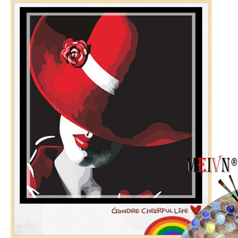 Meivn Lady In Red Hat масляная цифровая скоростная краска художественная краска по номерам набор криловая краска Холст аксессуары для дома украшение VPcx