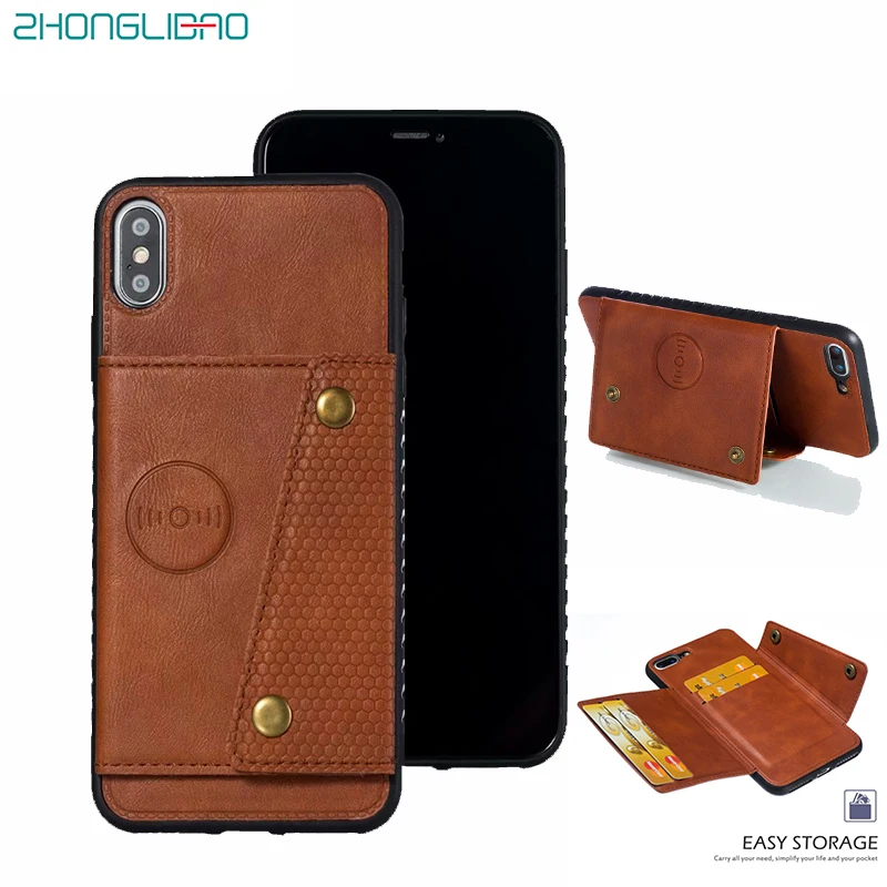 

Card Holders Wallet Case for Iphone 11 Pro XS Max X XR 8 7 6 6s Plus Luxury Leather Cover Slots Pocket Stand TPU Silicone Funda