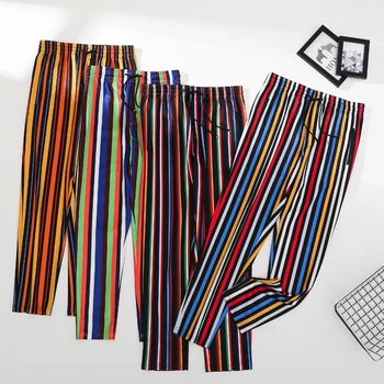 

2020 New England Style Pants 2020 Streetwear Summer Loose Trousers pantalon Joggers Thin Section Hight Waist Stripe Printed Pant