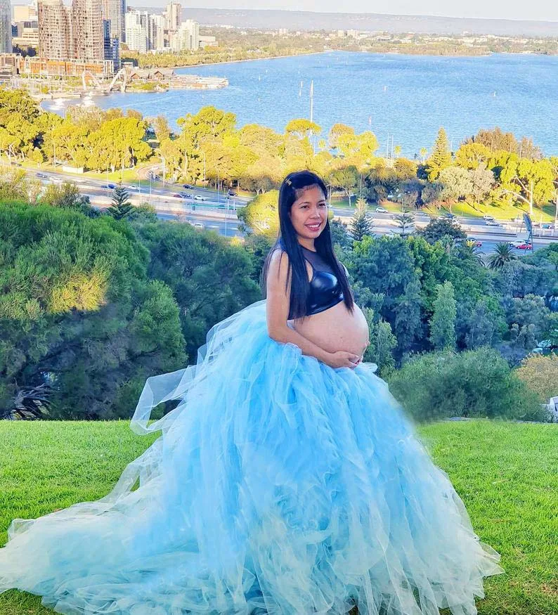 Vestidos de tul azul para mujeres embarazadas, faldas largas de tul de maternidad para fotos de tela, hinchable para fotografía|Faldas| - AliExpress