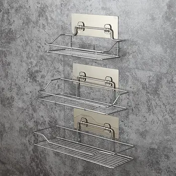 

S/M/L Stainless Steel Bathroom Storage Shelf Punch-free Kitchen Bathroom Storage Rack Toilet Wall Hanging Shelf
