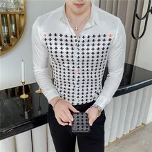 Camisa Hombre, осенняя мужская рубашка в британском стиле, мужская рубашка с длинным рукавом с индивидуальным принтом, тонкая мужская Роскошная Клубная рубашка-смокинг