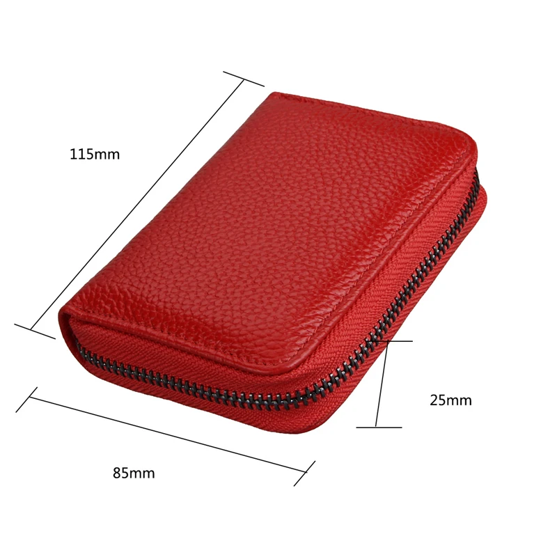 New Genuine Leather Card Bag RFID Blocking Credit Card Holder Men Business Wallet Women Change Organizer Zipper Purse