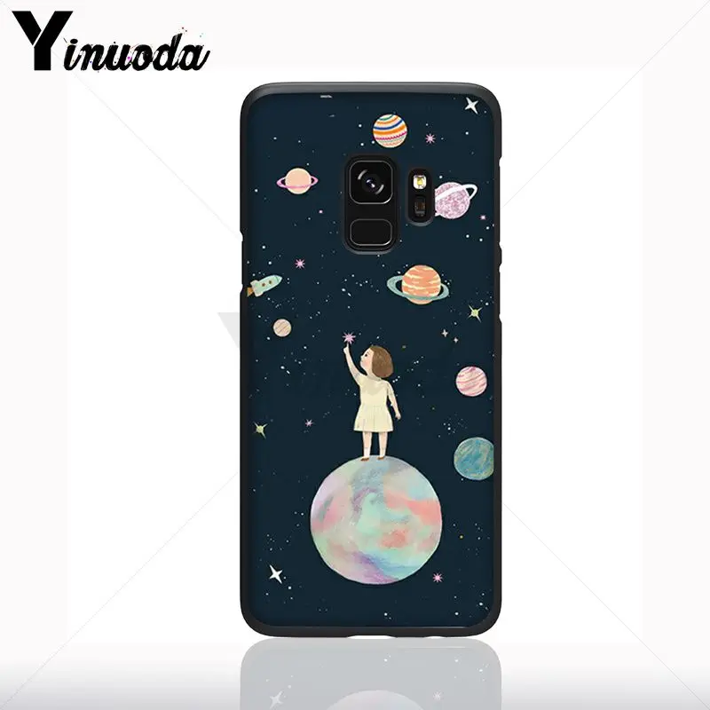 Ruang Bulan Astronot Hitam Cell Phone Case untuk Samsung Galaxy S10plus S9 Plus S8plus S10E A50 A70 A10 Kasus Ponsel