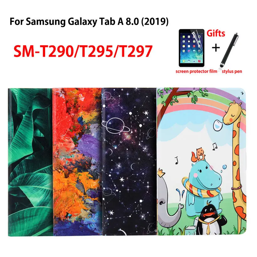 

Slim Case For samsung galaxy tab A 8.0 2019 SM-T290 SM-T295 T295 T297 Cover Funda Tablet Fashion Painted Stand Skin Shell +Gift