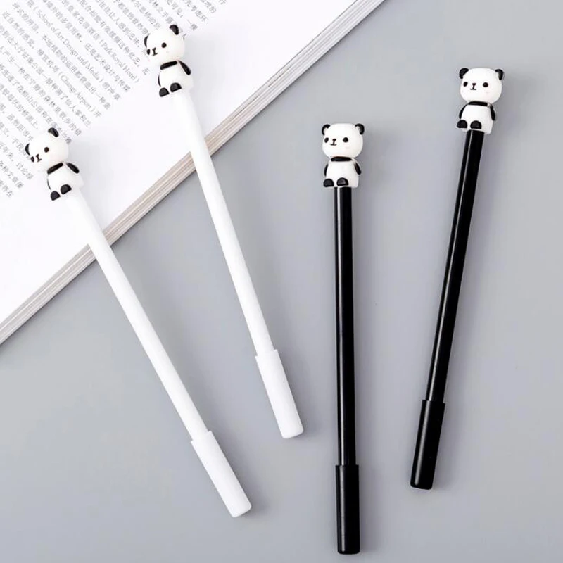 Гелевая ручка с черной игольчатой пандой из мультфильма Kawaii, китайская гигантская панда, 0,5, креативная черная и белая панда, синяя нейтральная ручка для письма, подарок ребенку