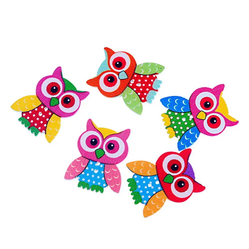 

Mixed Owl Shape Wood 2 Holes Buttons For Scrapbooking Baby's Cartoon Owls Button 100 pcs/lot
