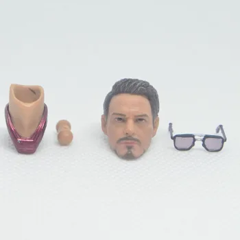 

1/12 scale IronMen Tony Man Male Boy Head Sculpt Model toy with glasses Head For 6'' Doll Body Accessories