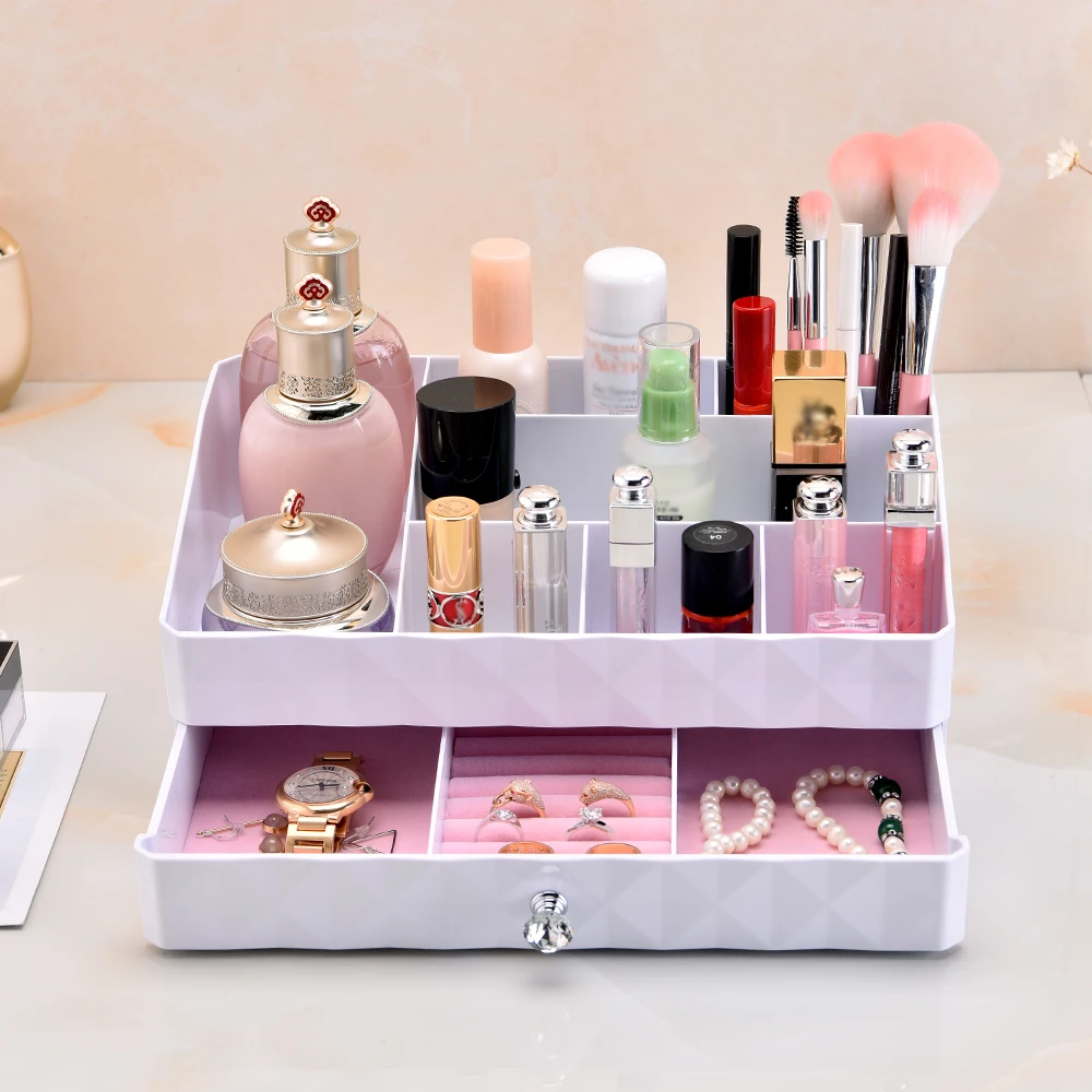 

New Plastic Makeup Organizer Storage Box for Jewelry Cosmetic Brushes Lipsticks Holder with Drawer 10 Grids Desktop Storage Case