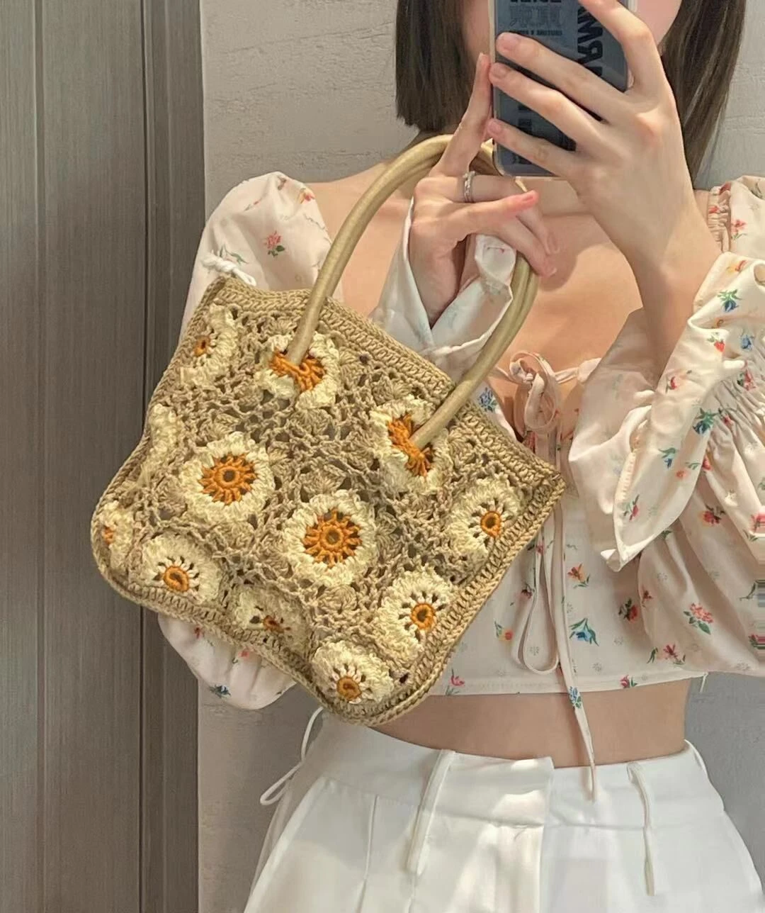 víctima Maquinilla de afeitar contraste Bolsos tejidos de algodón informales para mujer, bolso de mano de ganchillo  con flores, a la moda, tejido a mano, de paja para vacaciones, novedad| | -  AliExpress