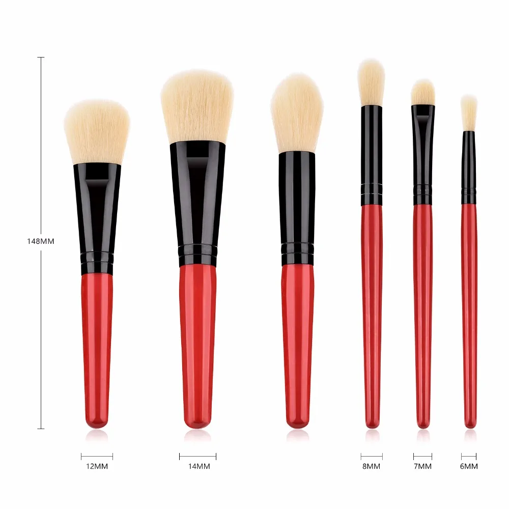 6Pcs Make Up Brushes Professional Foundation Powder Eye Shadow Blending Brush Pincel Maquiagem Red Handle Makeup Brush Set Kit