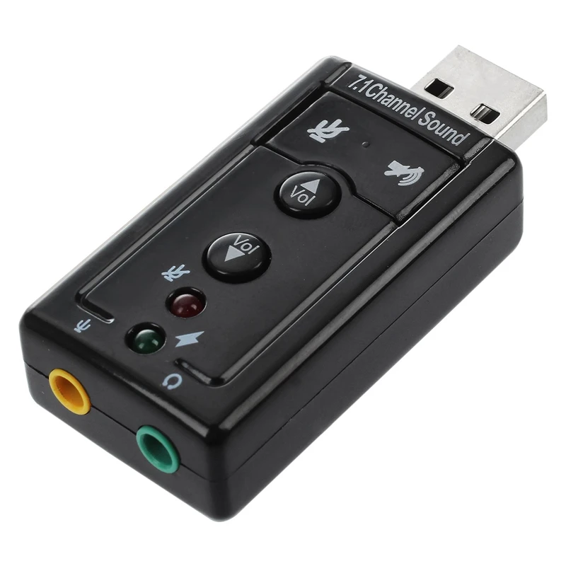 2 шт USB 5,1 и 7,1 канальный USB стерео адаптер звуковой карты(Совместимость с Windows 7) светильник синий и черный