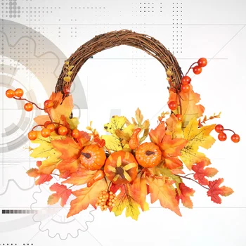 

1pc Simulated Maple Leaves Pumpkin Door Wreath Door Ornament Adornment Good Harvest Decorations for Home (Orange)