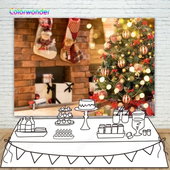 

Christmas Tree Bokeh Background For Photography Fireplace Christmas Stockings Backdrop For Kids Family Portrait Photography Prop