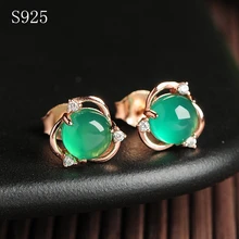 Серебряные 925 Ювелирные серьги-гвоздики для женщин, винтажные трехлепестковые цветочные зеленые Самоцветы, свадебные, юбилейные, вечерние, подарки